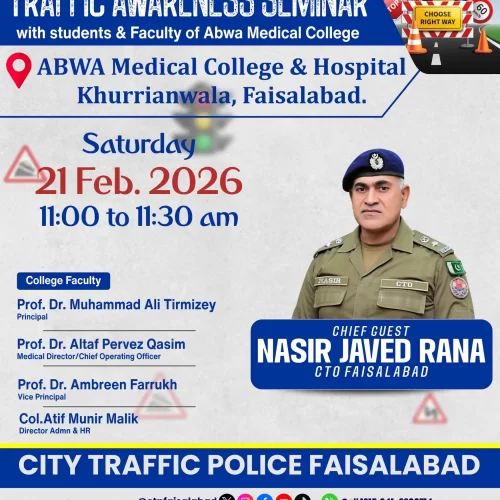 Traffic Awareness Seminar Held at ABWA Medical College & Hospital, Khurrianwala, Faisalabad